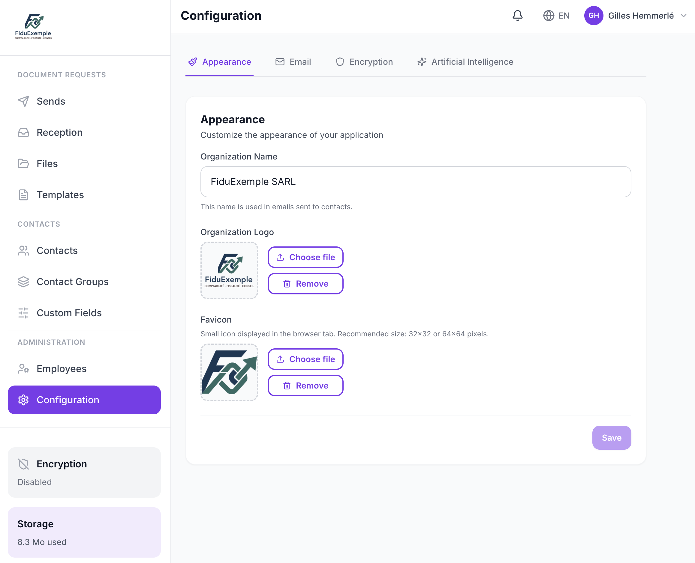 FiduVault - Branding personnalisé